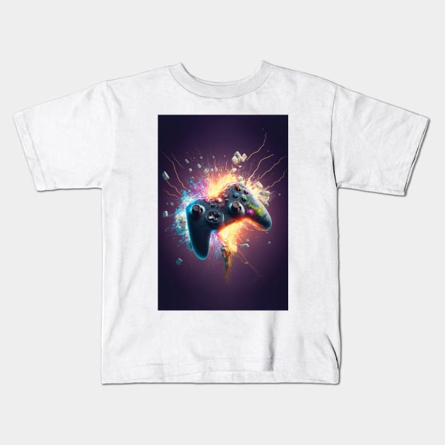 1 of 4 Explosive Gamepad Art: Vibrant Print Featuring a Bursting Game Controller Kids T-Shirt by PixelProphets